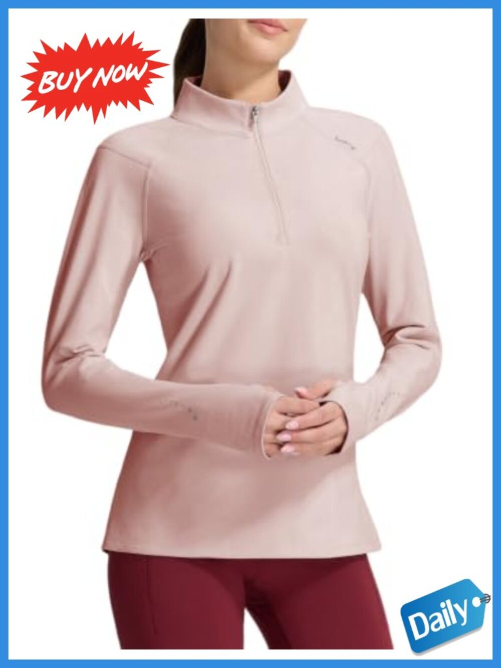 Women's Fleece Lined Quarter Zip Thermal Base Layer Top